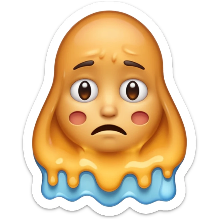 If you are familiar with the Melting Face Emoji, please, generate an emoji with that same face but sad. I don't want the face to be smiling, but sad. Also, the face should be leaning against a wall sticker