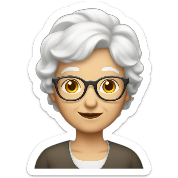 put the smirk emoji glasses and white short hair of an old woman  sticker