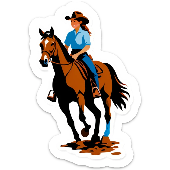 Horse and girl western rider in mud sticker