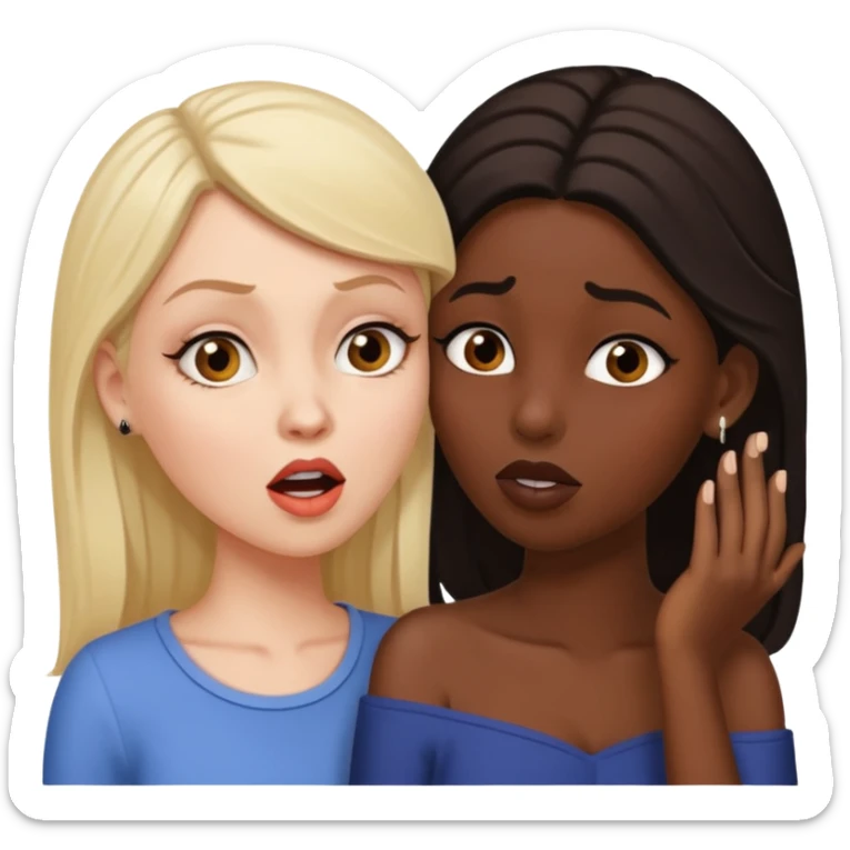 Devious white woman whispers gossip in shocked black woman's ear. sticker