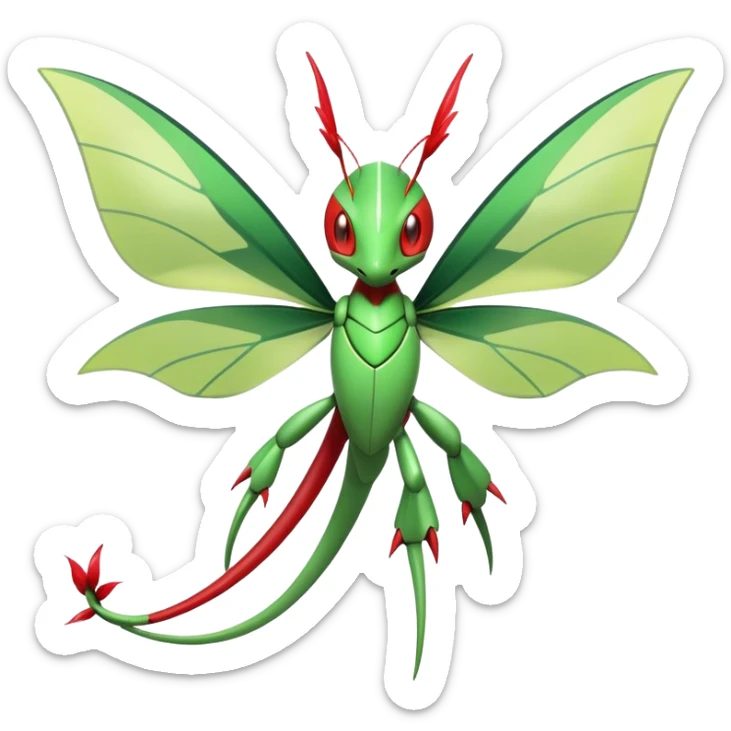  Cool Edgy Shiny Futuristic Ethereal Legendary Scizor-Kartana-Digimon-Schyther-Flygon-hybrid full body with butterfly wings sticker