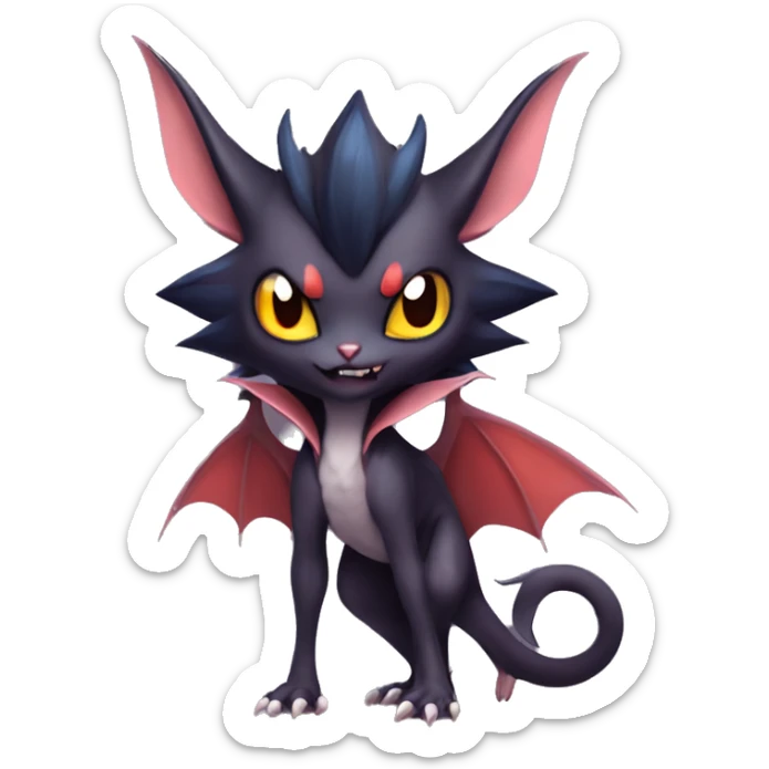  Kawaii Cute Cool Edgy Vampiric Beautiful Noivern-Nargacuga-Litten with big Bat Ears full body sticker
