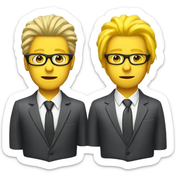 People with yellow  skin and straight coma hair x mullet ad with glases use cool suit sticker