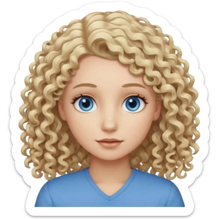 Curly blond blue eyes. Long hair cool beige blond. Longer hair beige ash blonde. sticker