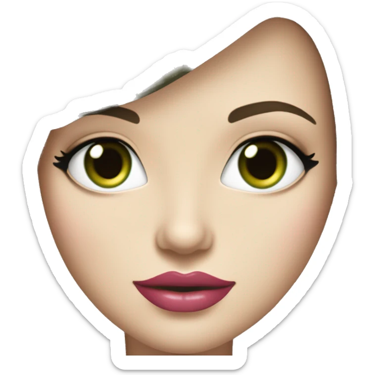 Brunette supermodel bombshell girl with long straight hair, pale skin, big pink lips and green eyes sticker