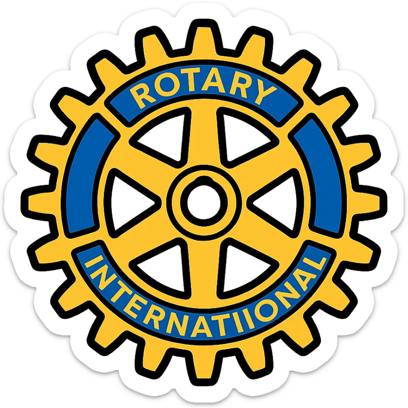 Add Rotary International blue and gold colors to the gearwheel logo, keep it clean and recognizable, suitable for use as an icon or emoji. sticker