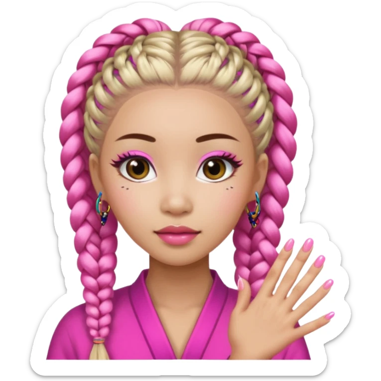 Une chinoise en Corée-du-Sud avec des faux ongles roses et des faux cils et des tresses africaines sticker