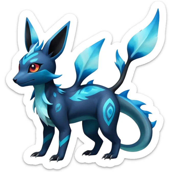 Colorful Dark Shiny Exotic Salandit-Aurorus-Glaceon-Umbreon-Fakémon-hybrid-creature (full body)  sticker