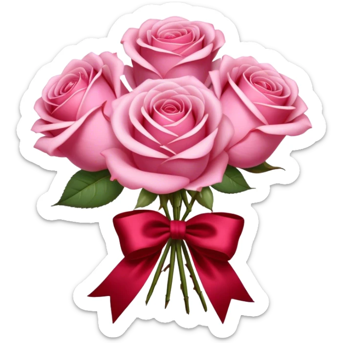 "A bouquet of Fairy Tale Pink roses tied with a flowing Ruby Red silk bow. The contrast of gentle pastels and deep crimson exudes elegance and charm." sticker