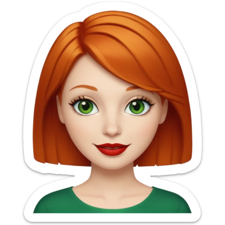 Short Ginger hair, green eyes, black long eye lashes large red lips White woman happy sticker