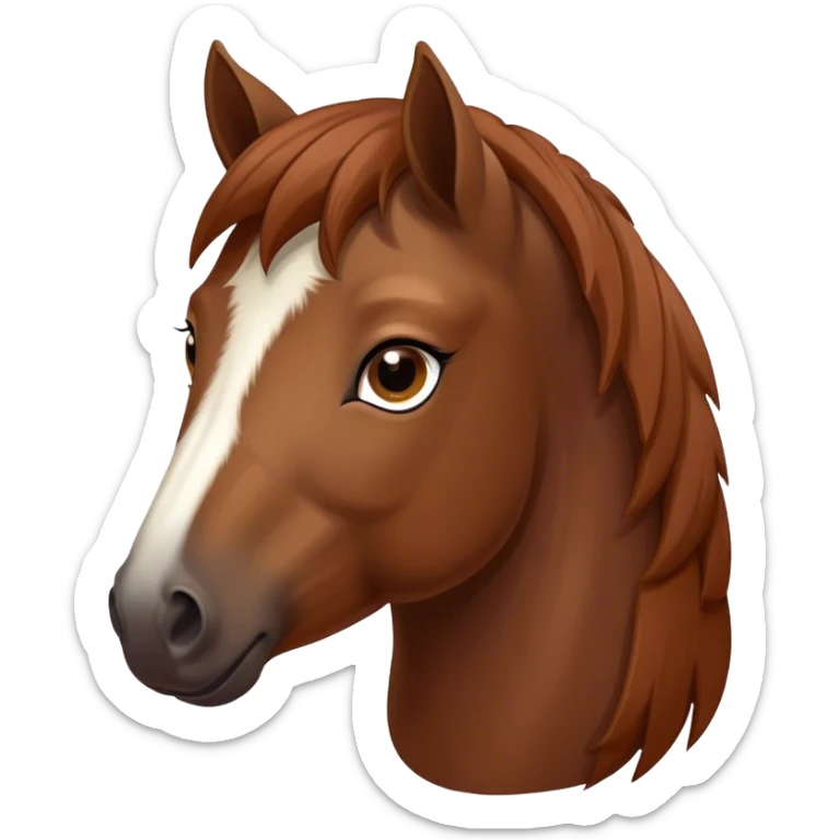 Cinematic Noble Brown Welsh Pony Portrait Emoji, Poised and sturdy, with a well-muscled build draped in a rich, chestnut-brown color, expressive eyes and a gracefully refined head with a gentle, noble profile, Simplified yet sharp and sophisticated features, highly detailed, glowing with a warm, earthy glow, high shine, intelligent and resilient, stylized with an air of pastoral elegance, focused and determined, soft glowing outline, capturing the essence of a watchful and confident brown Welsh pony that appears ready to gallop out of the screen with effortless strength! sticker