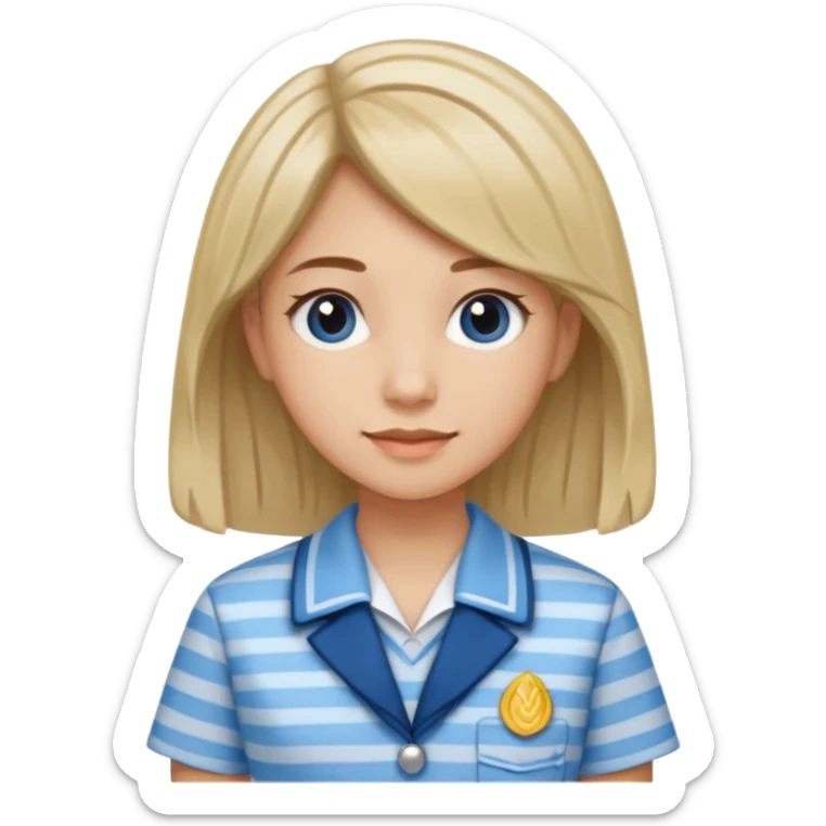 seorang perempuan berambut panjang namun tdk panjang sekali, memakai baju batik sekolah biru muda bermotif garis garis biru muda sticker