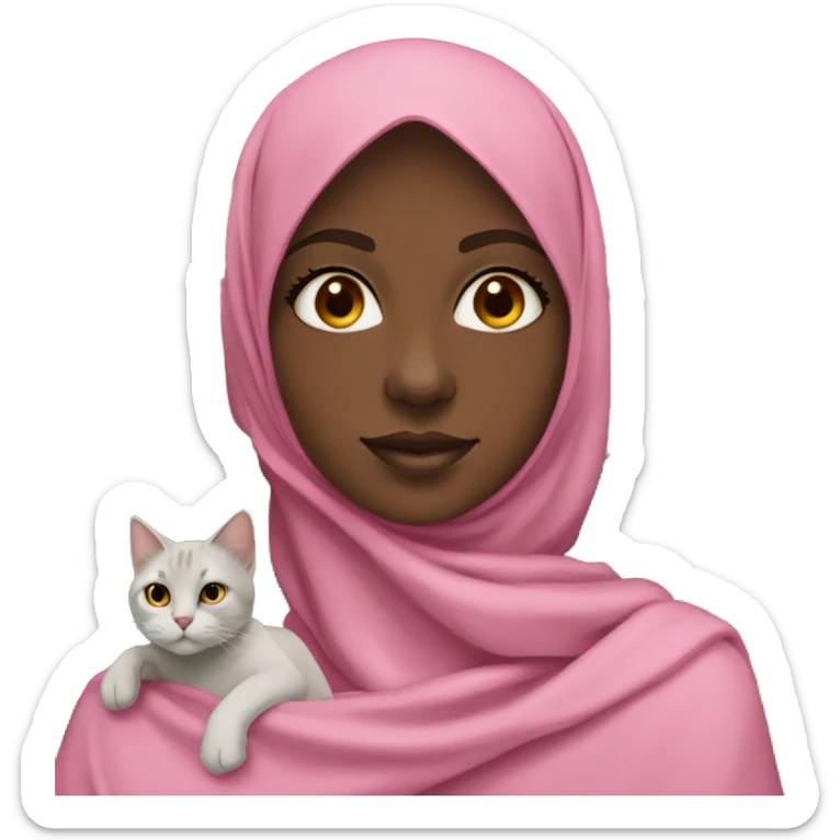 Black girl wearing pink hijab holding a cat and sudan flag🇸🇩  sticker