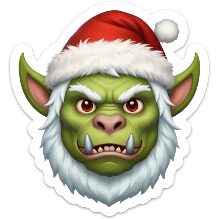Fantasy Christmas orc beast tamer icon, winter wildlands theme, animal fur details, primal strong face, snowy wilderness atmosphere, stylized emoji portrait, male/female variant
 sticker