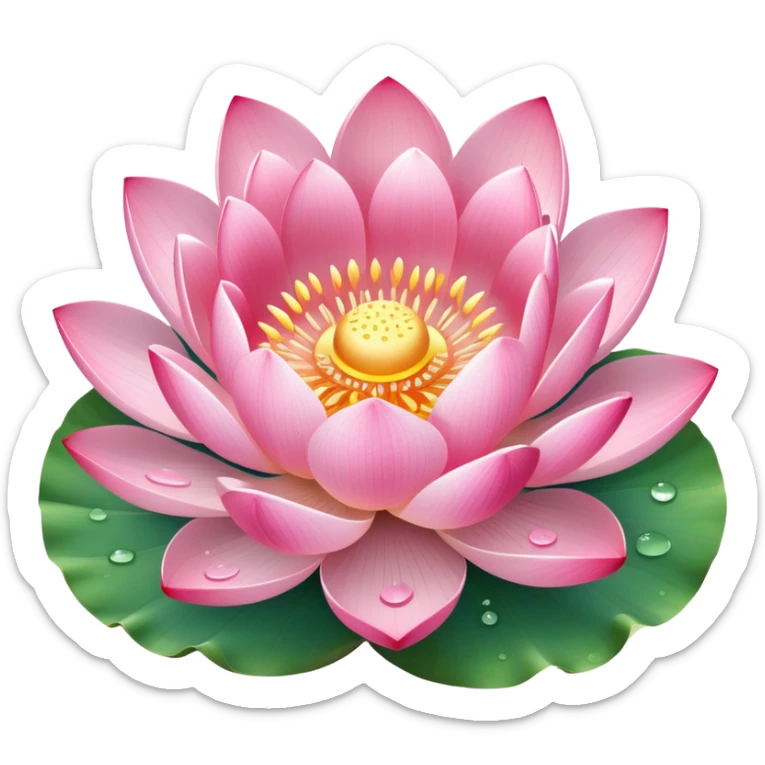 Beautiful pink lotus flower with delicate petals and round lotus leaf sticker