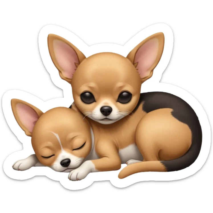 A high-resolution photo-realistic digital illustration of a cute mainly  black and tan chihuahua with eyes closed shut sleeping lazily on the ground sticker