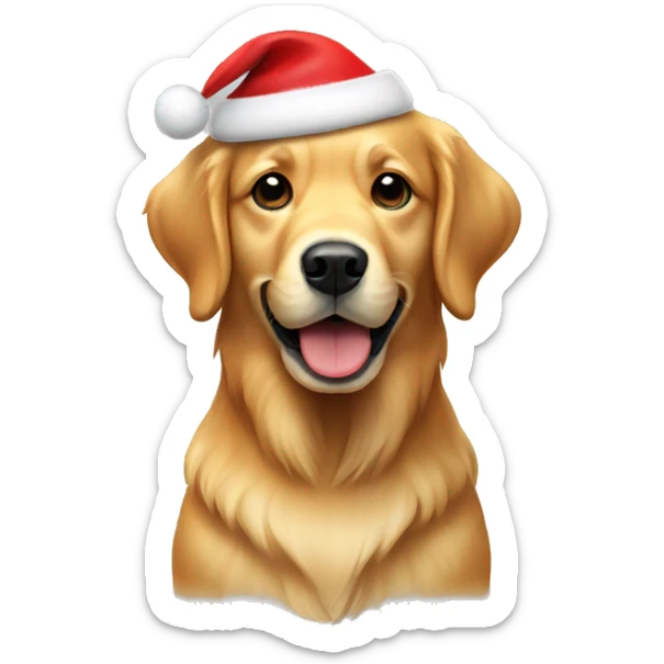 A golden retriever dog wearing a Santa hat sticker