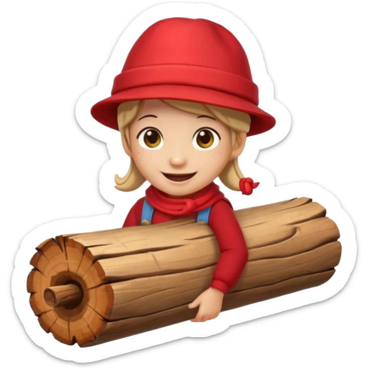 create a small, clean and expressive emoji in the style of Discord emojis, featuring the Catalan ‘Cagatió’ (Tió de Nadal). The emoji should show a cute wooden log with a friendly smiling face, wearing the traditional red ‘barretina’ hat, with small simple legs sticker
