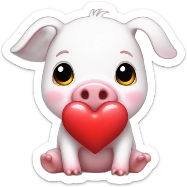 A pink baby pig with a white t-shirt on which there is a red heart, sticker