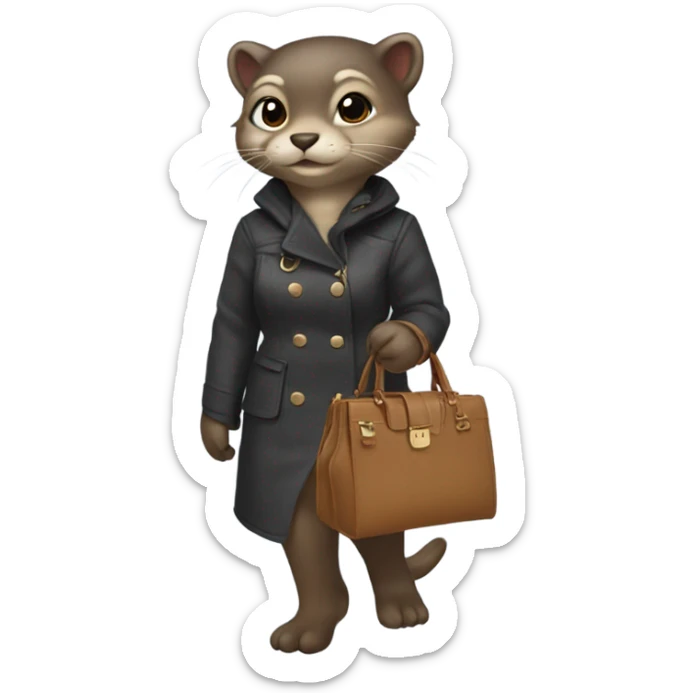 An otter wearing cat ears holding a designer handbag and wearing knee high boots sticker