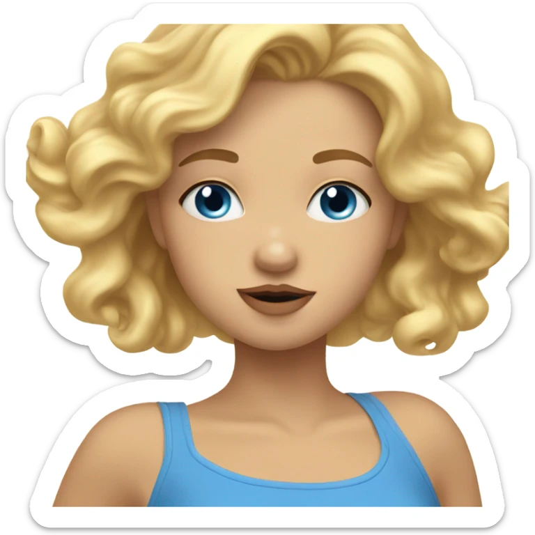 Girl with wavy blonde hair and blue eyes blowing a kiss sticker
