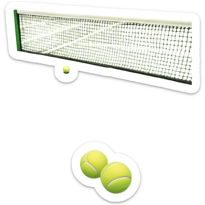 grass tennis court, with the lines of the court clearly with visible in the background. A tennis racket and ball/ The scene captures the essence of the sport, highlighting the equipment and the vibrant, open atmosphere of a tennis match sticker