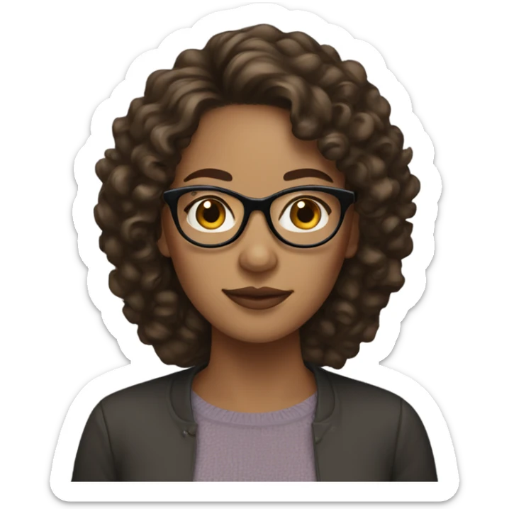 woman with glasses, light skin, and dark brown curly hair sticker