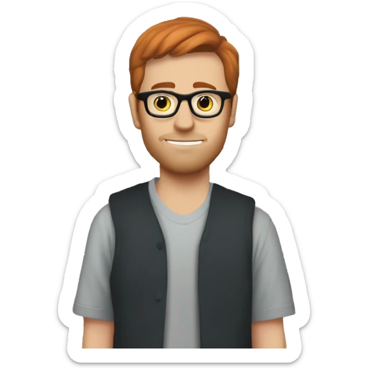 Man with short auburn hair and round glasses looking for a vinyl record outside a house sticker