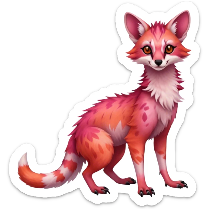 Feral Rare Fantasy dark vibrant gradient-pink-red-orange Vernid-Sergal-Genet-species by LiLaiRa, random markings, tufted ears, full body, 4 legs sticker