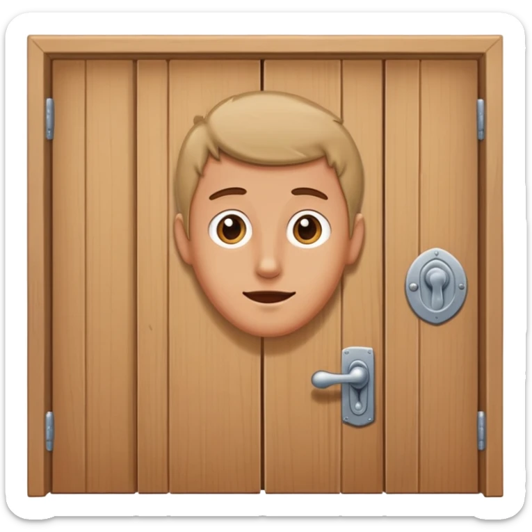 Image of a man poking his head out of an open door that he just opened half way sticker
