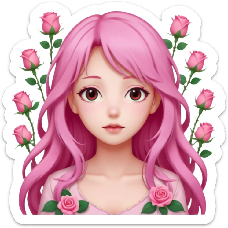 Gorgeous dreamy pastel pink anime lady roses with long hair sticker
