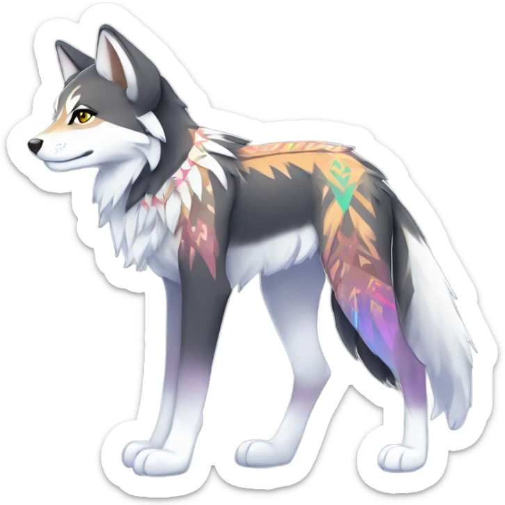 Fionbri-Falvie-sparkle-greywolf-sona with shiny colorful tribal markings full body sticker