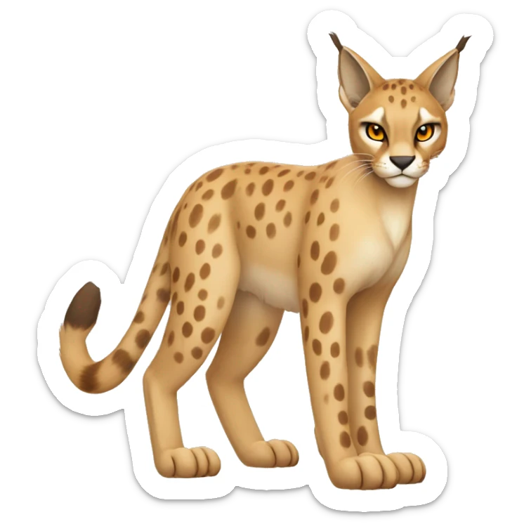 Beige Lynx-Caracal-Fakemon-hybrid with orange points with spots, brown toes, and short tail, full body sticker