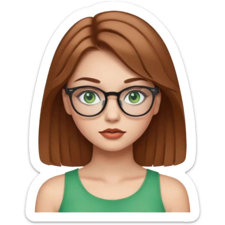 Yeşil gözlü,Hafif kahverengi saçlı, beyaz tenli, gözlüklü, crop giyinen ,dolgun dudaklı,makyajlı bir kiz sticker