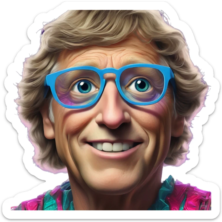 Synthwave bill gates in Lordi style, oil paint, epic eyes, intricate lips, exquisite pose, beautiful, desirable, logical, Midsommar sticker