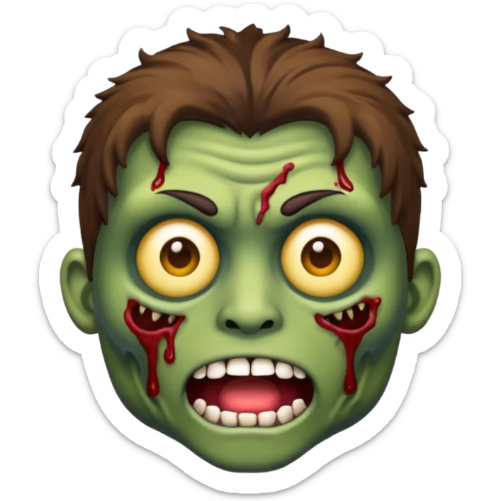 Faça um emoji de zumbi, estilo IOS, um zumbi com cabelo loiro escuro bagunçado e olhos escuros sticker