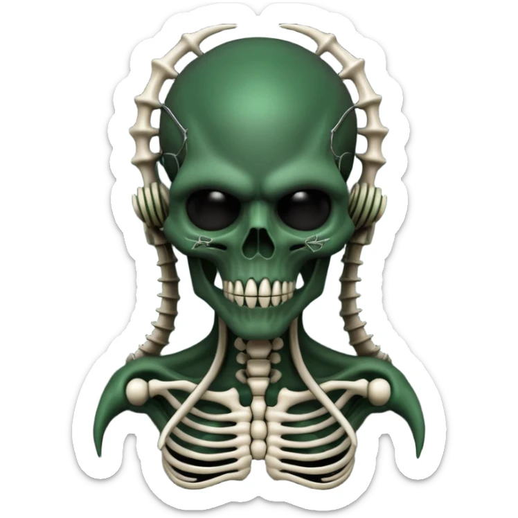 HR giger, wires, dark green, black flesh undead sorcerer, head. bones and skin sticker