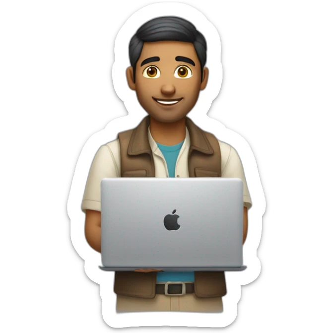 Indian white man with MacBook with taking lot of responsibility of work and family at the age of 27 sticker