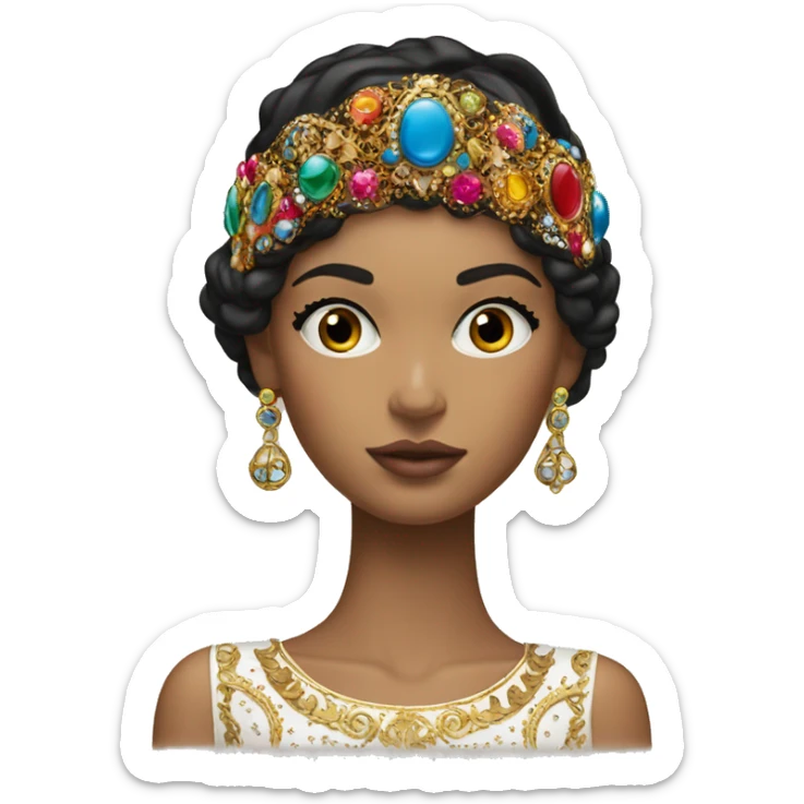 Dolce and Gabbana Italian model with dark hair and headband with colourful ornament and golden detais  sticker