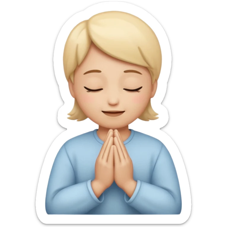 thank you emoji, face with closed eyes and gentle smile, hands in prayer, soft colors sticker