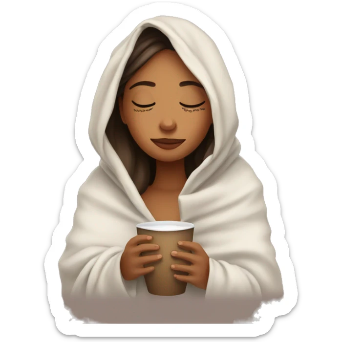 girl inside a blanket sipping coffee eyes closed sticker