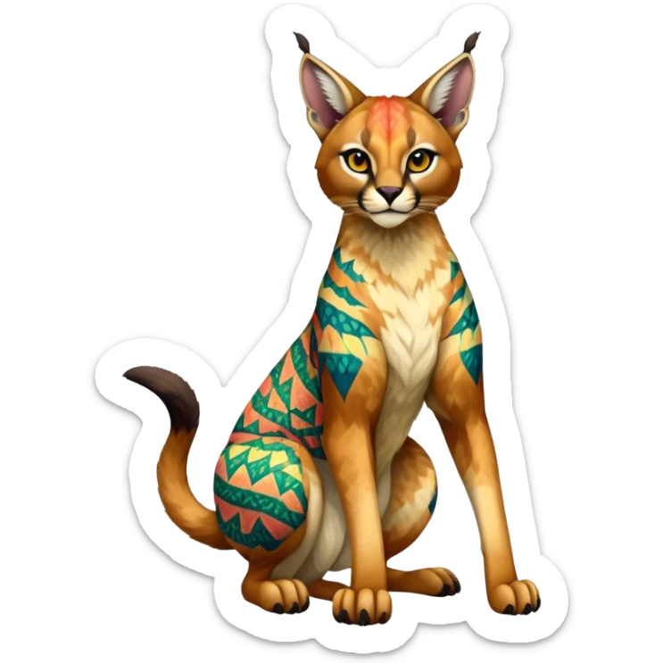 Colorful Exotic Tropical Trico-Vernid-Fionbri-Caracal-hybrid (full body) sticker