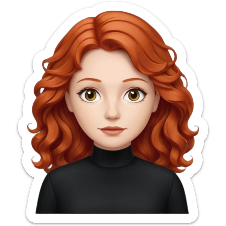 Julia Grant from Summer of Fear with medium red wavy hair, black outfit sticker