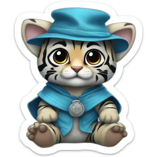 cutie blue tiger whole body sit similar to baby yoda with a mortarboard sticker