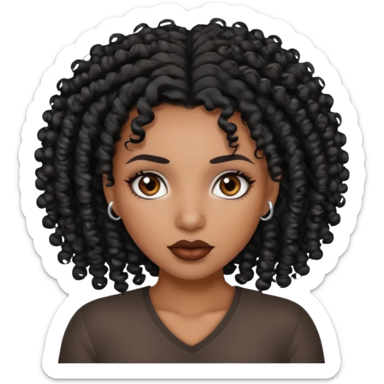 african american woman with curly blacky hair, grey eyes, and full lips and piercings sticker