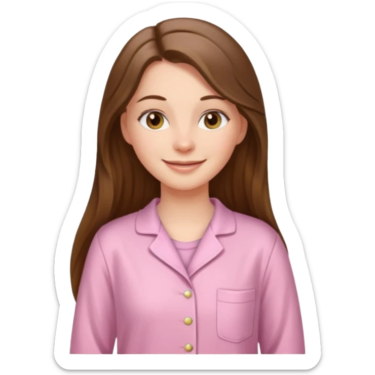 smiling white long brunette hair girl with hazel eyes and in light pink pajamas sticker