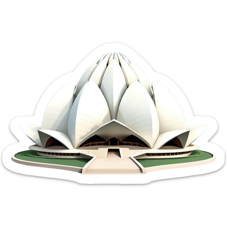 Cinematic Realistic Lotus Temple Landmark Emoji, showcasing the modern architectural marvel with petal‚Äêlike structures rendered with dynamic lighting and graceful textures. sticker