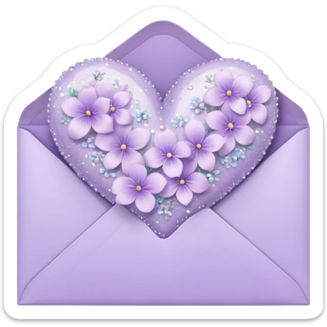 a closed pastel lavender lilac floral heart shiny sparkly glittery aesthetic romantic vintage envelope  sticker