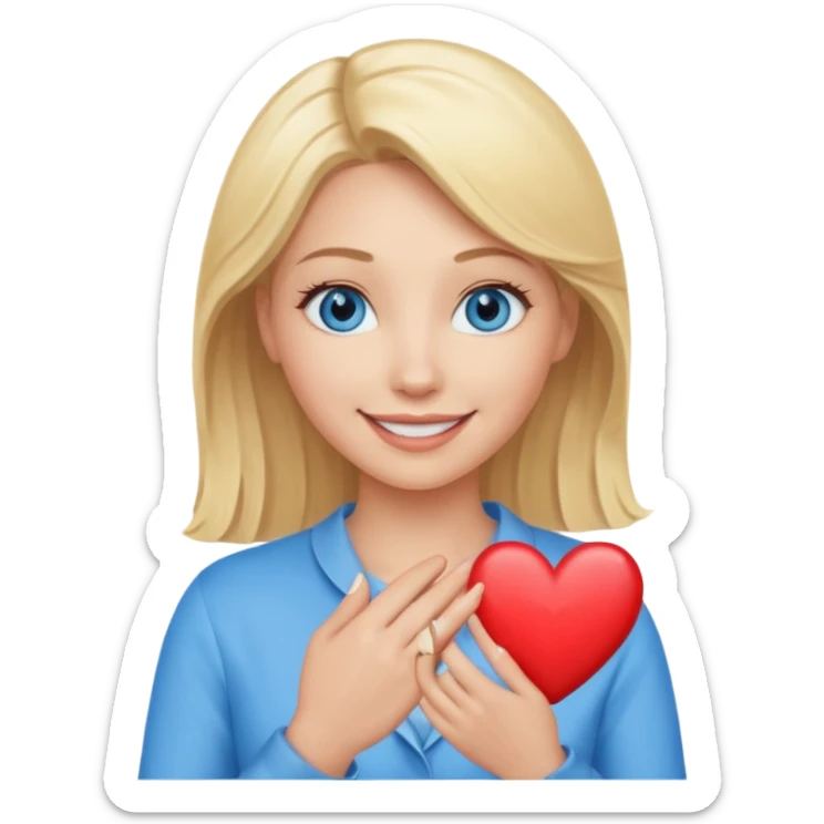 Une femme blonde yeux bleus qui envoi cœur sticker