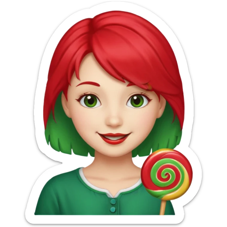 very pretty candy shop girl face with lollipop hair red and green combined sticker